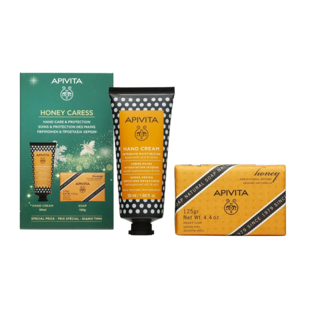 APIVITA - Promo Honey Caress Hand Care & Protection Κρέμα Χεριών με Υαλουρονικό Οξύ & Μέλι 50ml & Σαπούνι με Μέλι 125gr