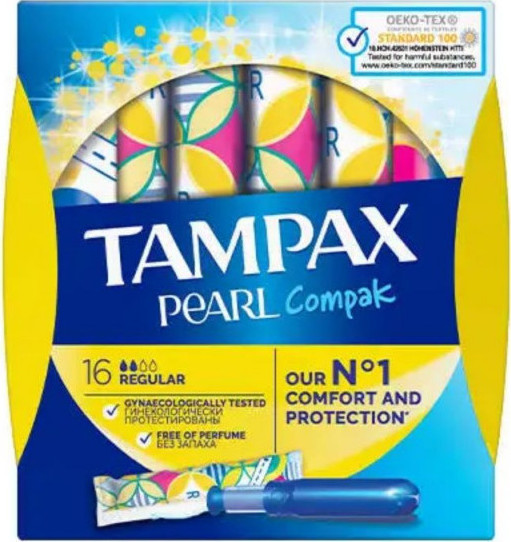 TAMPAX - Compak Pearl Regular Tαμπόν Με Απλικατέρ Για Προστασία & Διακριτικότητα 16 τεμάχια