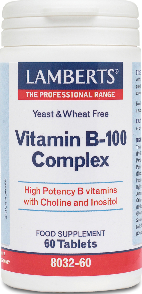 LAMBERTS - Vitamin B 100 Complex Συμπλήρωμα Διατροφής για Υγιές Νευρικό και Πεπτικό Σύστημα 60 Ταμπλέτες