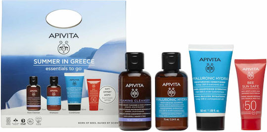 APIVITA - Promo Summer in Greece Essentials to Go - Foaming Face Cleanser 75ml & Hyaluronic Hydra Shampoo 75m & Hyaluronic Hydra Conditioner 50ml & Δώρο Bee Sun Safe Anti-Spot & Anti-Age Αντηλιακή Κρέμα Προσώπου 50SPF 15ml