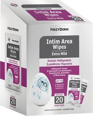 FREZYDERM - Intim Area Wipes Extra Mild Μαντηλάκια Καθαρισμού Για Την Ευαίσθητη Περιοχή 20 Τεμάχια