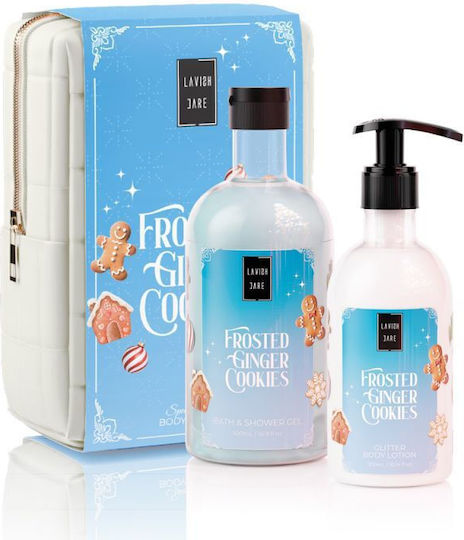 LAVISH CARE - Xmas Body Care Set Frosted Ginger Cookies - Shower Gel 500ml & Glitter Body Lotion 300ml & Νεσεσέρ
