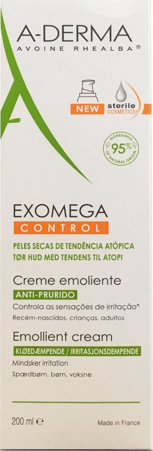 A-DERMA - Exomega Control Emollient Cream Μαλακτική Κρέμα Για Δέρμα Πολύ Ξηρό ή με Τάση Ατοπίας, 200ml