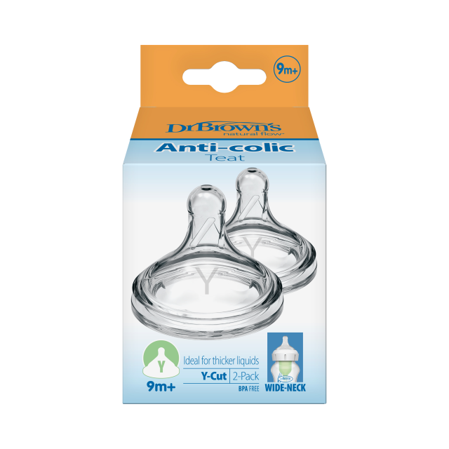 DR. BROWNS - Natural Flow Anti-Colic Nipple Θηλές Σιλικόνης για Μπιμπερό με Φαρδύ Λαιμό Y-Cut  2τμχ