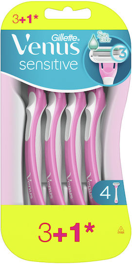 GILLETTE - Venus 3 Sensitive Ξυραφάκια Σώματος μιας Χρήσης με 3 Λεπίδες & Λιπαντική Ταινία για Ευαίσθητες Επιδερμίδες 4τμχ