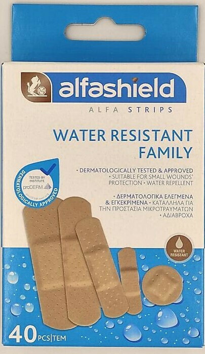 ALFASHIELD - Water Resistant Strips Family Αδιάβροχα Αυτοκόλλητα Επιθέματα 5 Μεγέθη 40 Τμχ