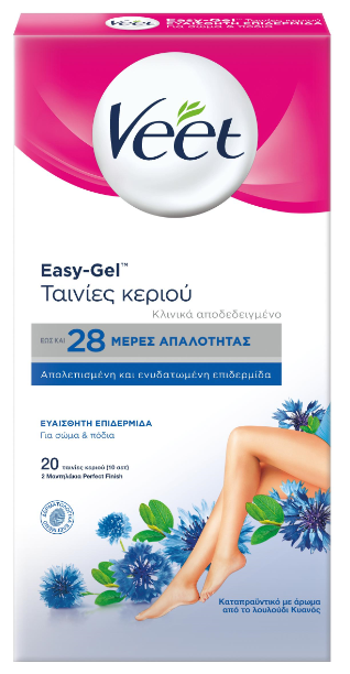 VEET - Easy Gel Ταινίες Αποτρίχωσης Ποδιών Κρύο Κερί για Ευαίσθητες Επιδερμίδες 20Τμχ