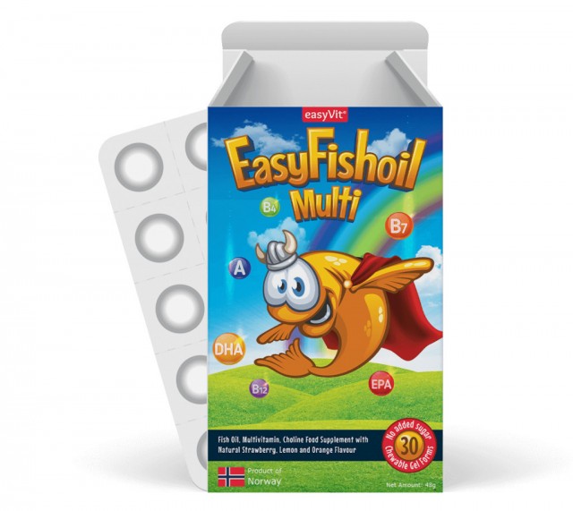 POWER HEALTH - EasyFishoil Multi, Ωμέγα 3, Βιταμίνες & Χολίνη 30 Μασώμενα Ζελεδάκια Γεύση Φρούτων