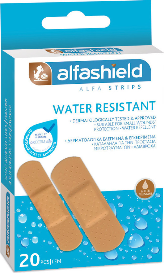 ALFASHIELD - Water Resistant Strips Αυτοκόλλητα Επιθέματα Μιρκοτραυμάτων 2 Μεγέθη 20 Τμχ