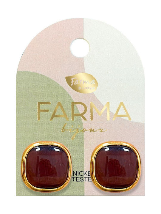 FARMA BIJOUX - Υποαλλεργικά Σκουλαρίκια Quartz Button Καφέ Πέτρες (G016) 16mm 1 Ζευγάρι