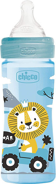 CHICCO - Πλαστικό Μπιμπερό Well Being Κατά των Κολικών με Θηλή Σιλικόνης για 4m+ Light Blue Lion 250ml
