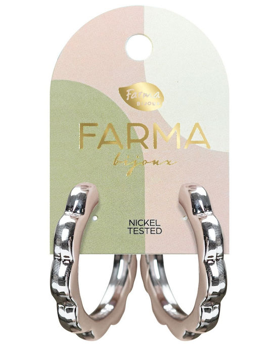 FARMA BIJOUX - Υποαλλεργικά Σκουλαρίκια Flower Hoops Ασημί Κρίκοι Λουλούδι 32x30mm (WOW15) 1 Ζευγάρι