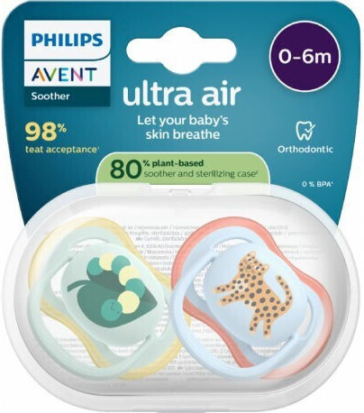 AVENT - Ultra Air Ορθοδοντικές Πιπίλες Σιλικόνης 0-6m+ Mixed Φύλλο - Τιγράκι 2τμχ