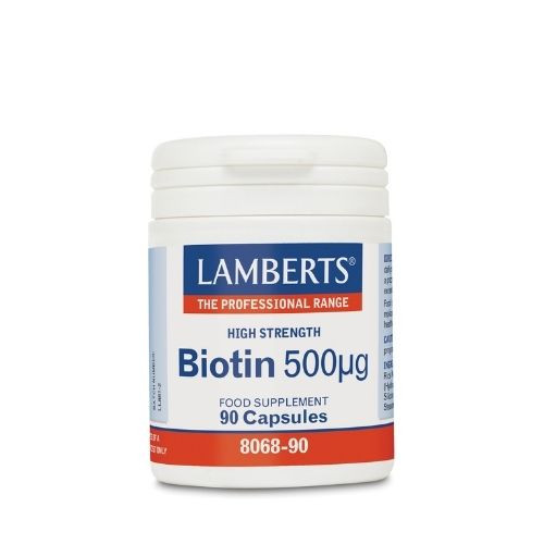 LAMBERTS - Biotin 500mcg - Βιοτίνη Για Δέρμα, Νύχια και Μαλλιά, 90 Κάψουλες