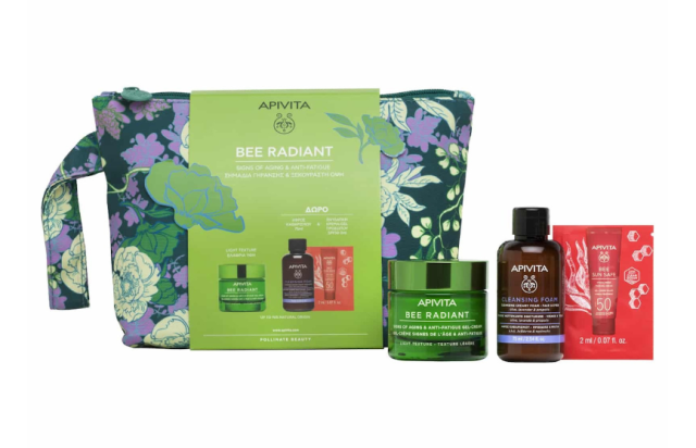 APIVITA - Promo Bee Radiant Κρέμα-Gel για Σημάδια Γήρανσης & Ξεκούραστη Όψη Ελαφριάς Υφής & ΔΩΡΟ Αφρός Καθαρισμού για Πρόσωπο & Μάτια με Ελιά, Λεβάντα, Πρόπολη & Bee Sun Safe Ενυδατική Κρέμα-Gel Προσώπου SPF50 2ml