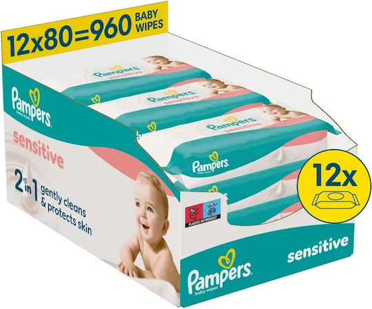 PAMPERS - Promo Pack Baby Wipes Sensitive Μωρομάντηλα 12 x 80τμχ (960τεμάχια)