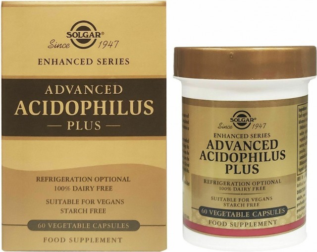 SOLGAR - Advanced Acidophilus Plus Συμπλήρωμα Διατροφής για την Διατήρηση της Φυσιολογικής Λειτουργίας του Εντέρου, 60 κάψουλες