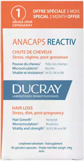 DUCRAY - Anacaps Reactiv Συμπλήρωμα Διατροφής Κατά της Αντιδραστικής Τριχόπτωσης 90caps