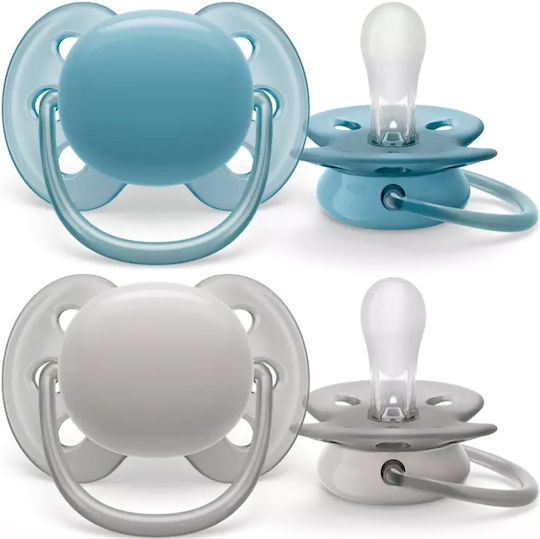 AVENT - Ultra Soft Ορθοδοντικές Πιπίλες Σιλικόνης 6-18m+ Mixed Μπλε- Γκρι &  Μωβ - Πορτοκαλί 2τμχ (SCF091/34)