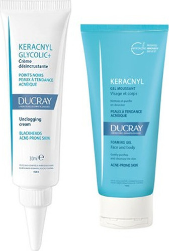 DUCRAY - Keracnyl Gel Καθαρισμού Προσώπου - Σώματος για Λιπαρές Επιδερμίδες 40ml & Keracnyl Glycolic+ Cream 30ml