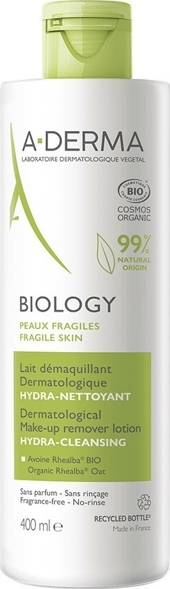 A-DERMA - Biology Lait Demaquillant, Ενυδατικό Καθαριστικό Γαλάκτωμα Ντεμακιγιάζ 400ml