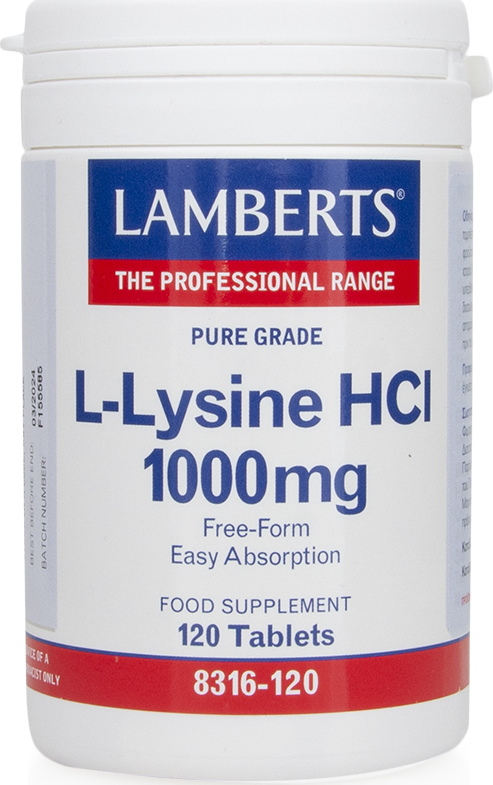 LAMBERTS - L-Lysine HCI 1000mg Λυσίνη Για Τη Σύνθεση Κολλαγόνου 120 Ταμπλέτες