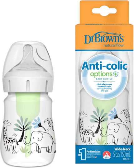 DR BROWNS - Options Anti-Colic Μπιμπερό Πλαστικό με Φαρδύ Λαιμό για 0+ m Ελέφαντας 150ml