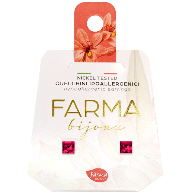 FARMA BIJOUX - Υποαλλεργικά Σκουλαρίκια Κρύσταλλα Κόκκινα Τετράγωνα 4mm (BE15C06) 1 Ζευγάρι