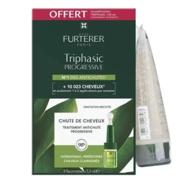 RENE FURTERER - Triphasic Progressive Anti-Hair Loss Treatment-Αγωγή για την Προοδευτική Τριχόπτωση, 8 x 5.5ml & Δώρο Rene Furterer Triphasic Shampoo 100ml