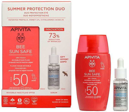 APIVITA - Promo Bee Sun Safe Protection Duo Dry Touch Invisible Face Fluid SPF50 50ml & HA5 Honey Repair Serum 10ml
