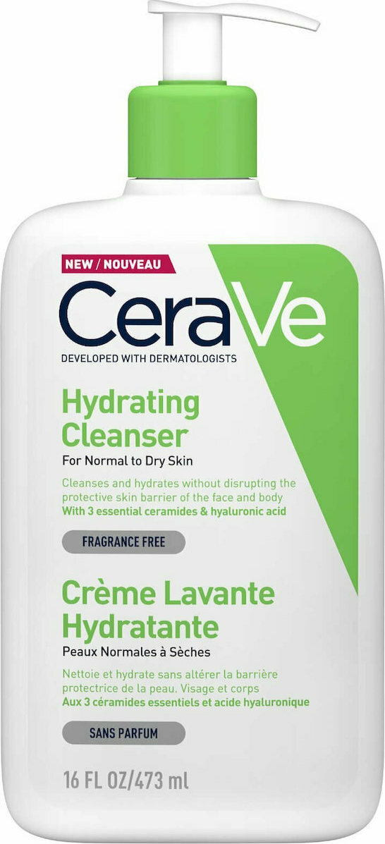 CERAVE - Hydrating Cleanser Cream for Normal to Dry Skin Κρέμα Καθαρισμού για Κανονική έως Ξηρή Επιδερμίδα 473ml