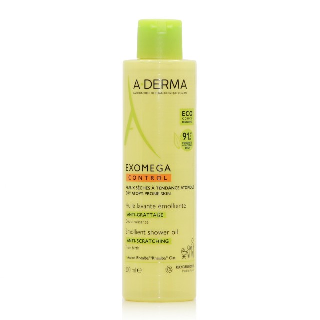 A-DERMA - Exomega Control Emollient Shower Oil Anti-Scratching, Ελαιώδες Καθαριστικό για Ατοπικό Δέρμα 200ml