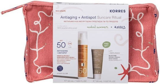 KORRES - Promo Red Grape Antiaging + Antispot Suncare Ritual Sheer Glow Αντηλιακή Κρέμα Προσώπου με Διάφανη Λάμψη SPF50 50ml & Δώρο Μαύρη Πεύκη 4D Κρέμα Ημέρας 20ml & Νεσεσέρ