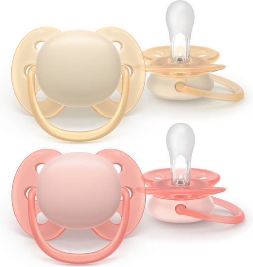 AVENT - Ultra Soft Ορθοδοντικές Πιπίλες Σιλικόνης 0-6m+ Κίτρινο - Ροζ 2τμχ