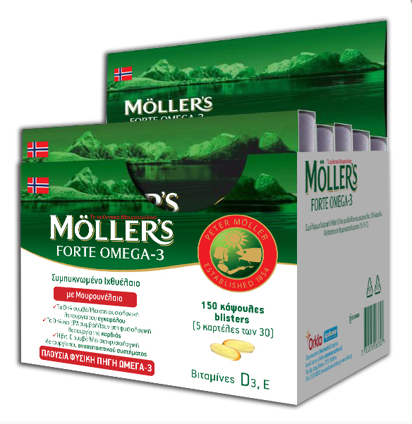 MOLLERS - Forte Omega-3 Συμπυκνωμένο Ιχθυέλαιο με Μουρουνέλαιο, Πλούσια Φυσική Πηγή Ωμέγα-3 150caps