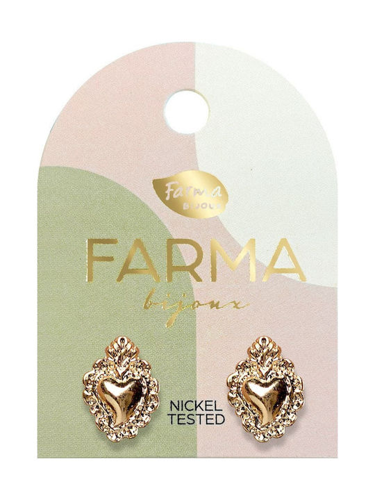 FARMA BIJOUX - Υποαλλεργικά Σκουλαρίκια Sacred Heart Χρυσές Σκαλισμένες Καρδιές (G014) 14mm 1 Ζευγάρι