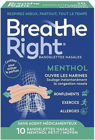 BREATH RIGHT - Menthol Ρινικές Ταινίες με Μενθόλη Για Την Άμεση Ανακούφιση Από Την Ρινική Συμφόρηση Μεσαίου Μεγέθους 10 τεμάχια