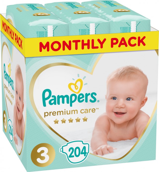 PAMPERS - Premium Care Μέγεθος 3 [6-10kg] Monthly Pack 204 Πάνες