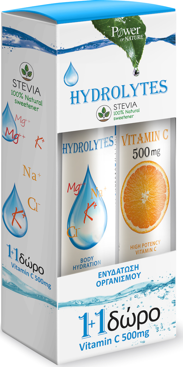 POWER HEALTH - Promo Hydrolytes Stevia 20 Αναβράζοντα Δισκία & Δώρο Vit.C 500mg 20 Αναβράζοντα Δισκία