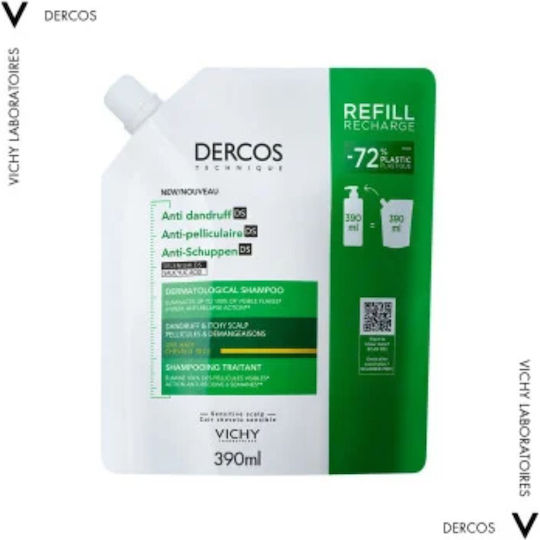 VICHY - Dercos Anti-dandruff DS Shampoo Dry Hair Refill - Σαμπουάν κατά της Πιτυρίδας για Ξηρά Μαλλιά Ανταλλακτική Συσκευασία 390 ml
