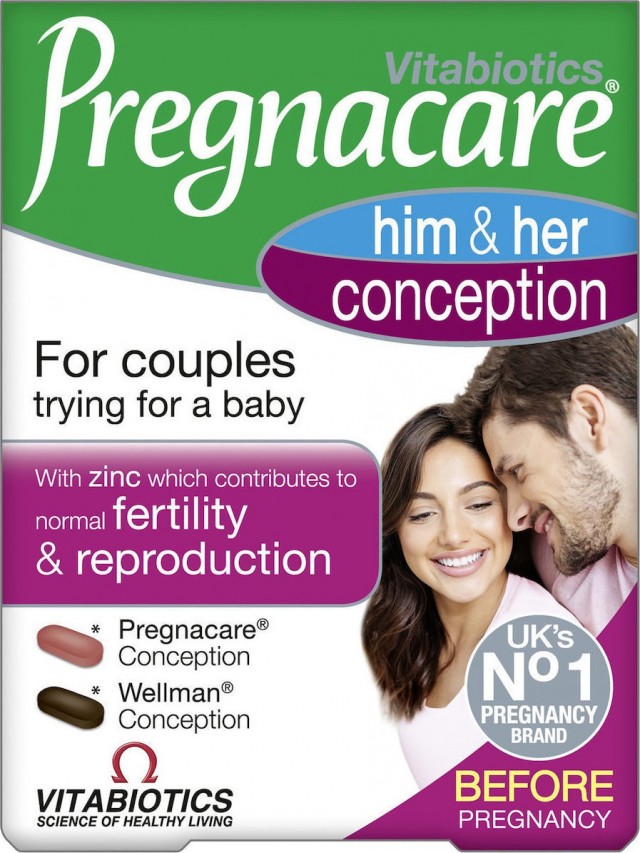 VITABIOTICS - Pregnacare Him & Her Conception Μοναδική Διπλή Φόρμουλα για την Ενίσχυση του Αναπαραγωγικού Συστήματος του Άνδρα & της Γυναίκας 2 x 30 Ταμπλέτες