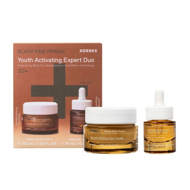KORRES - Promo Black Pine Primus Youth Activating Expert Duo Wrinkle Defying Αντιρυτιδική Κρέμα Ημέρας 40ml & Black Pine Primus Ορός Ενεργοποίησης Νεότητας 15ml