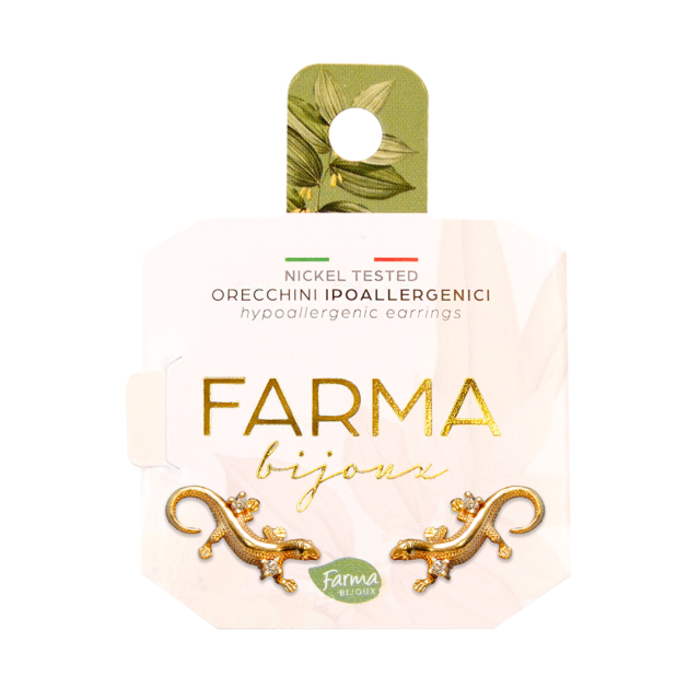 FARMA BIJOUX - Υποαλλεργικά Σκουλαρίκια  Επίχρυσα Ερπετό με Στρας (BEG010) 1 Ζευγάρι