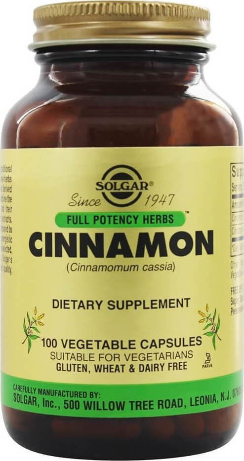 SOLGAR -  Cinnamon 500mg Συμπλήρωμα Διατροφής Με Εκχύλισμα Κανέλας 100 Φυτικές Κάψουλες