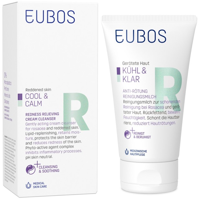 EUBOS - Cool & Calm Καταπραϋντικό Καθαριστικό Γαλάκτωμα για Απαλό Καθαρισμό του Δέρματος με Ροδόχρου Ακμή, 150ml