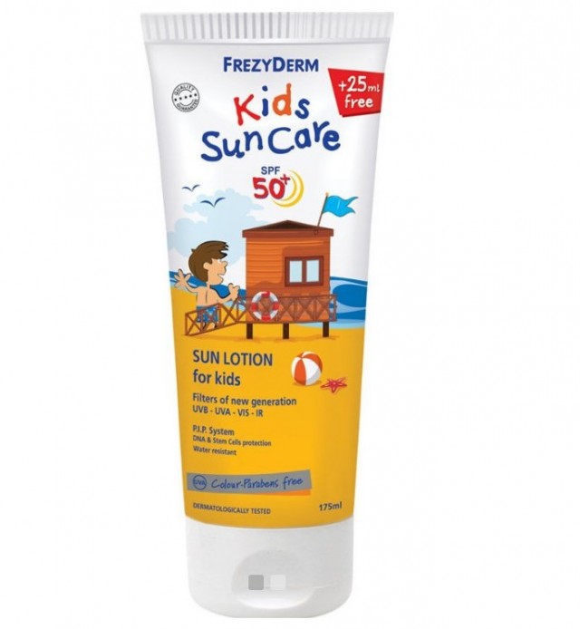 FREZYDERM - Kids Suncare Lotion SPF50+ Παιδικό Αντηλιακό Γαλάκτωμα Για Πρόσωπο - Σώμα 175ml + ΔΩΡΟ 25ml Επιπλέον Ποσότητα