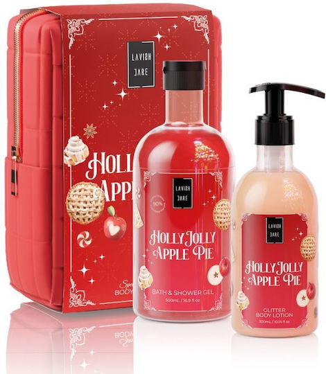 LAVISH CARE - Xmas Body Care Set Holly Jolly Apple Pie - Shower Gel 500ml & Glitter Body Lotion 300ml & Νεσεσέρ