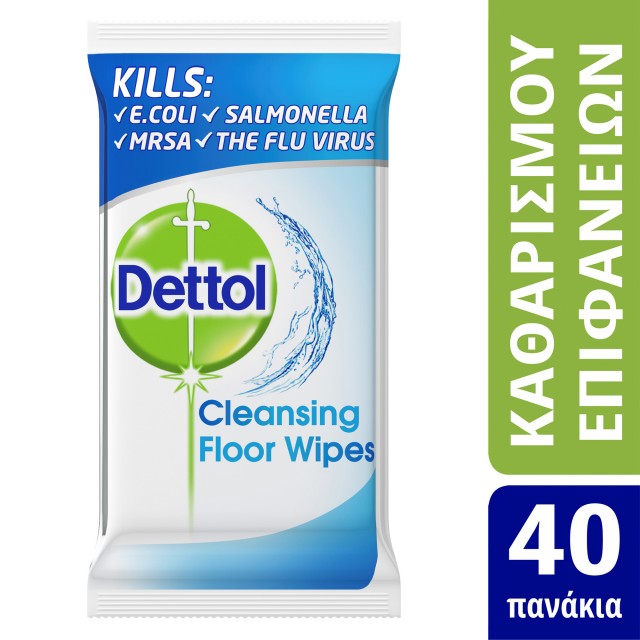 DETTOL - Cleansing Floor Wipes Υγρά Απολυμαντικά Πανάκια Καθαρισμού Επιφανειών 40 Τμχ