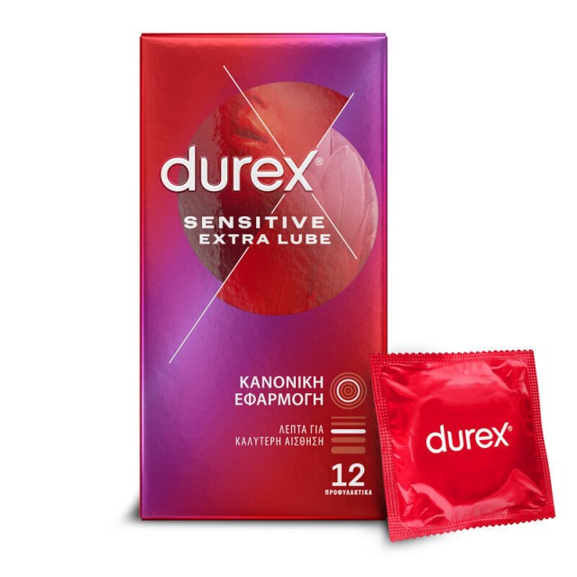 DUREX - Sensitive Extra Lube, Προφυλακτικά Πολύ Λεπτά Με Έξτρα Λιπαντικό 12τμχ