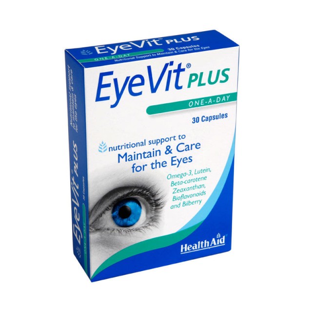HEALTH AID - EyeVit Plus Συμπλήρωμα Διατροφής με Βιταμίνες, Καροτενοειδή, Ω3, Μύρτιλο & Αντιοξειδωτικά για Προστασία των Ματιών 30 Ταμπλέτες